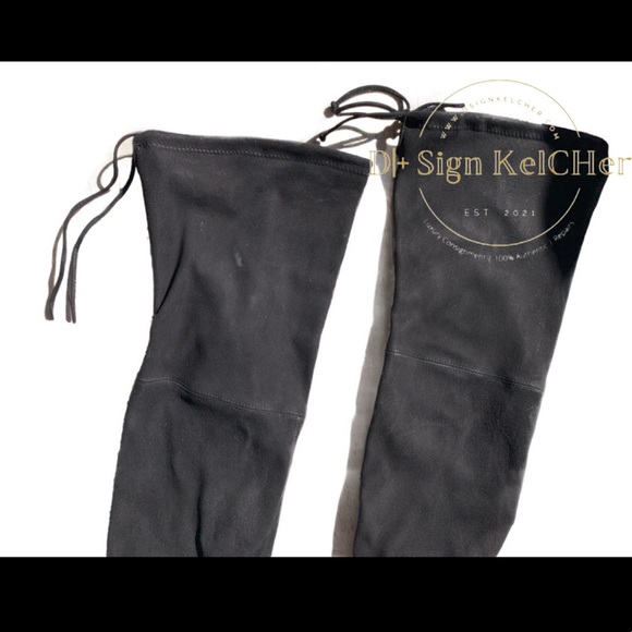 Stuart Weitzman Black Tiemodel Suede Pointed Toe heeled over the knee boots - Picture 7 of 14